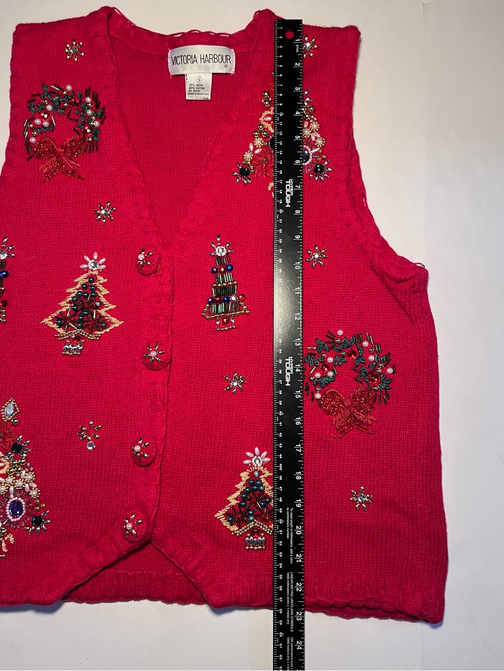 Vintage Victoria Harbour Beaded Christmas Sweater Vest Red Small - Picture 9 of 10